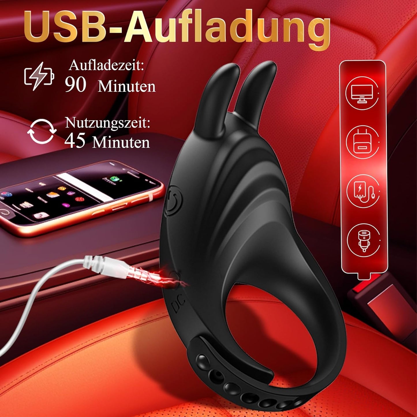 Male Sex Toy With Adjustable Penis Ring Size, 7 Vibration Modes For Sex Toys